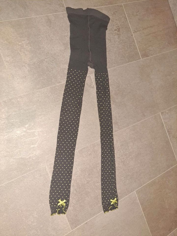 Leggings Größe XL Punkte grau grün gelb Schleife Schleifchen