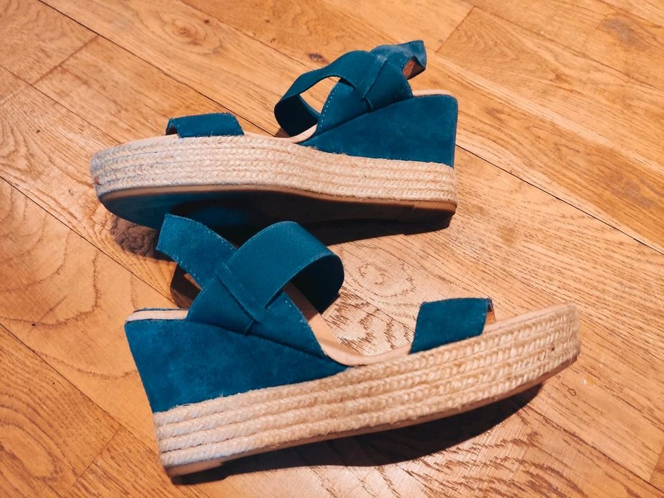 Hallhuber Sandalette Pumps, Blockabsatz, blau Gr. 38