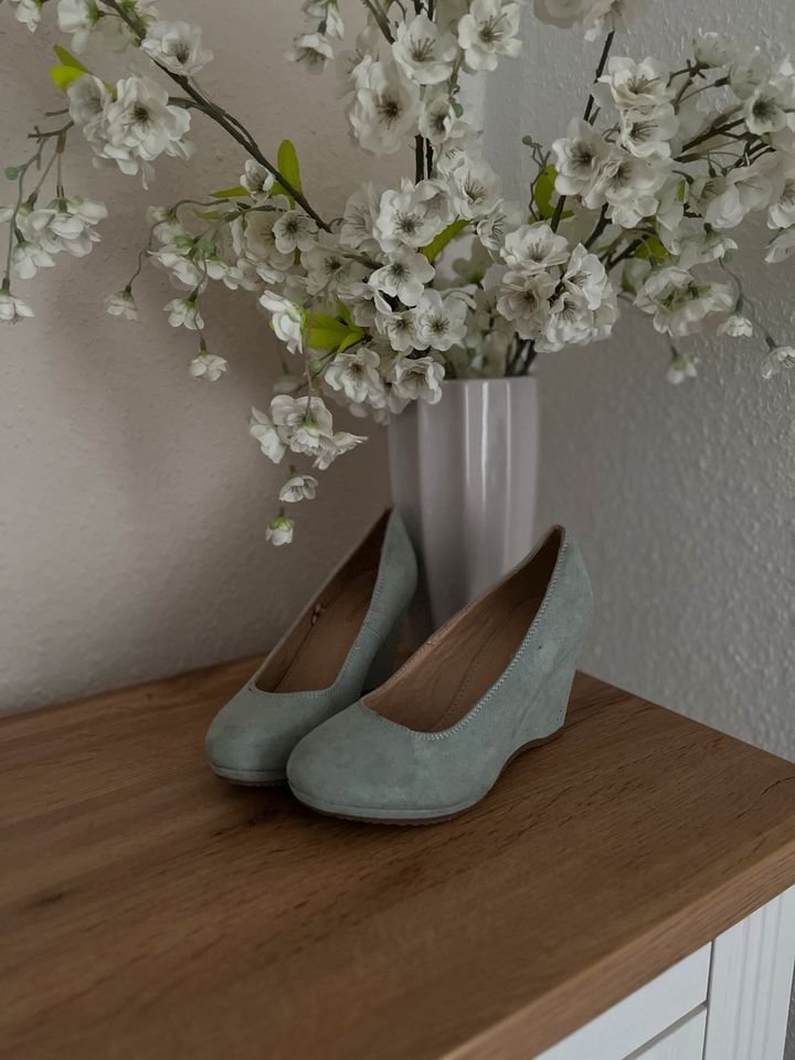 ❤️ Pumps Gr.36 Keilabsatz,Wedges,Sandalette,hellblau, Blogger