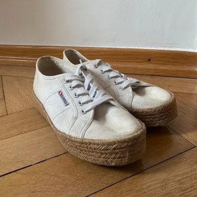 SUPERGA Sneaker weiß / Bambus Plateau / Größe 38
