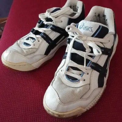 ASICS Damen-Sneaker, getragen, weiß/blau, Größe 42